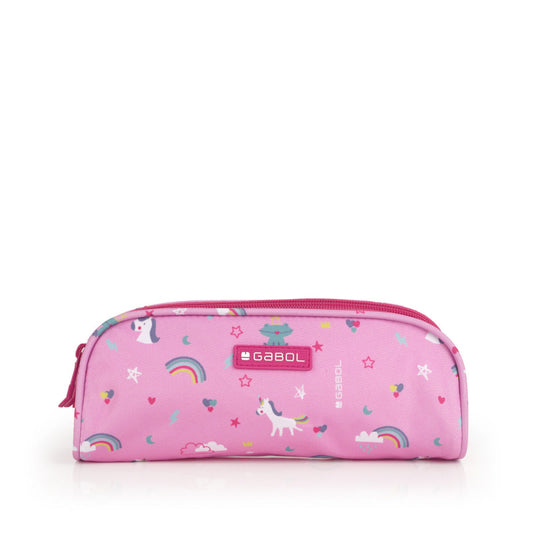 Estuche Doble Gabol Rainbow Rosa: Organizador Escolar Impermeable con Reflectante