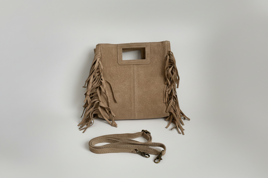 Bolso Bandolera Ante Khaki con Flecos