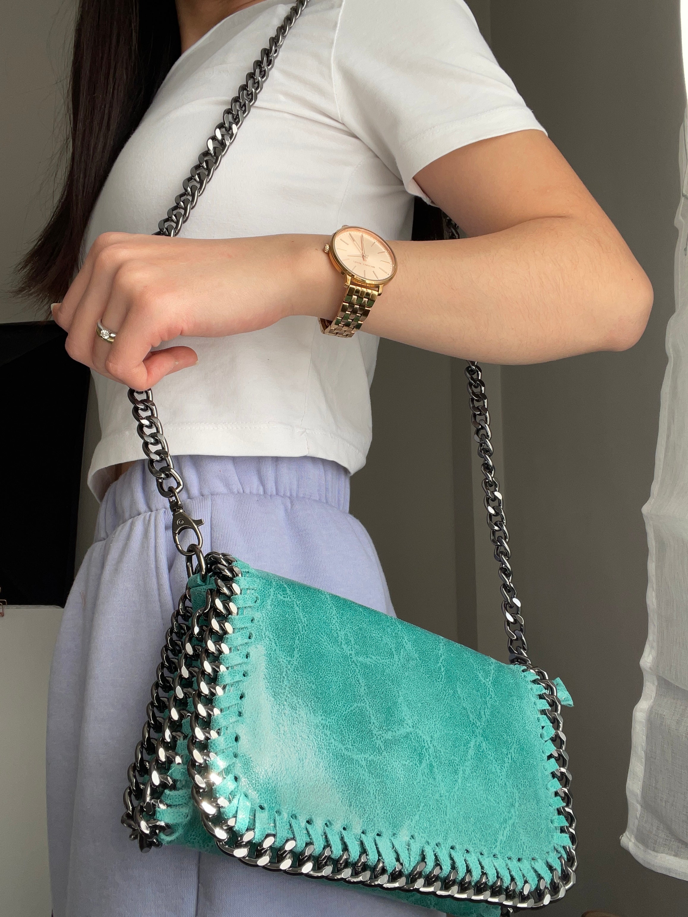 Bolso Bandolera con Cadena Mujer Turquesa