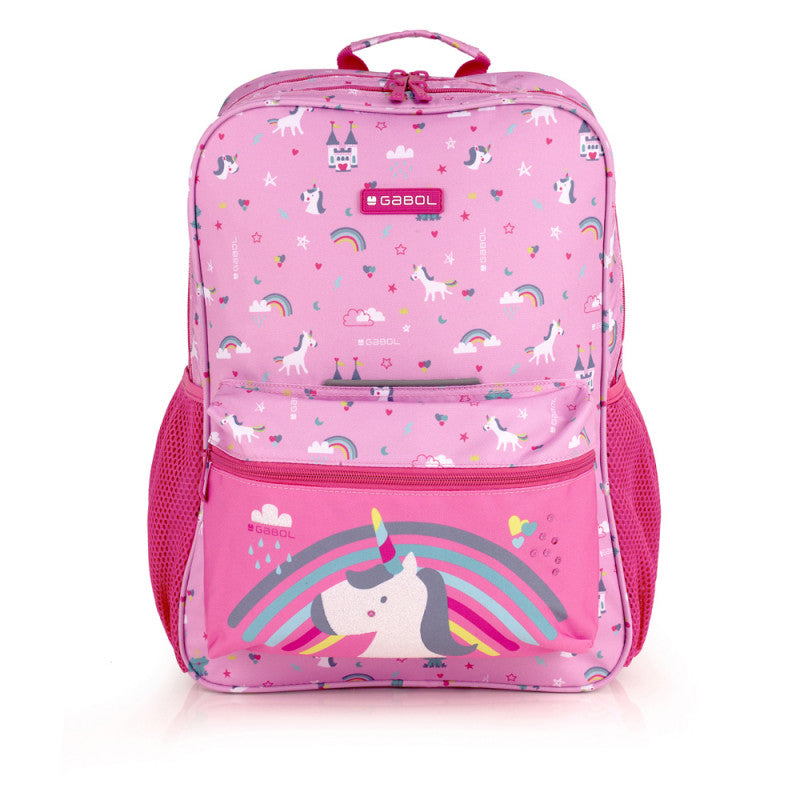 Mochila Escolar Adaptable a Carro Gabol Rainbow Rosa Mediana con 2 Compartimentos