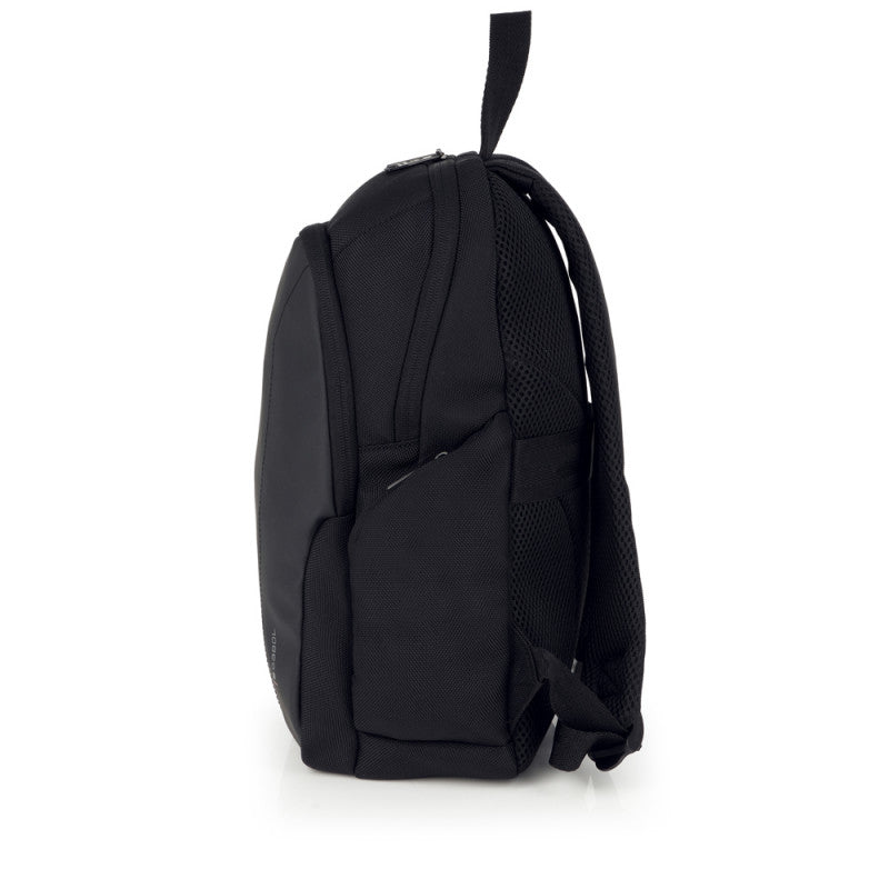 Mochila ASTON Impermeable Negra, Reciclada, Doble Compartimento, Organizador para Portátil 14''