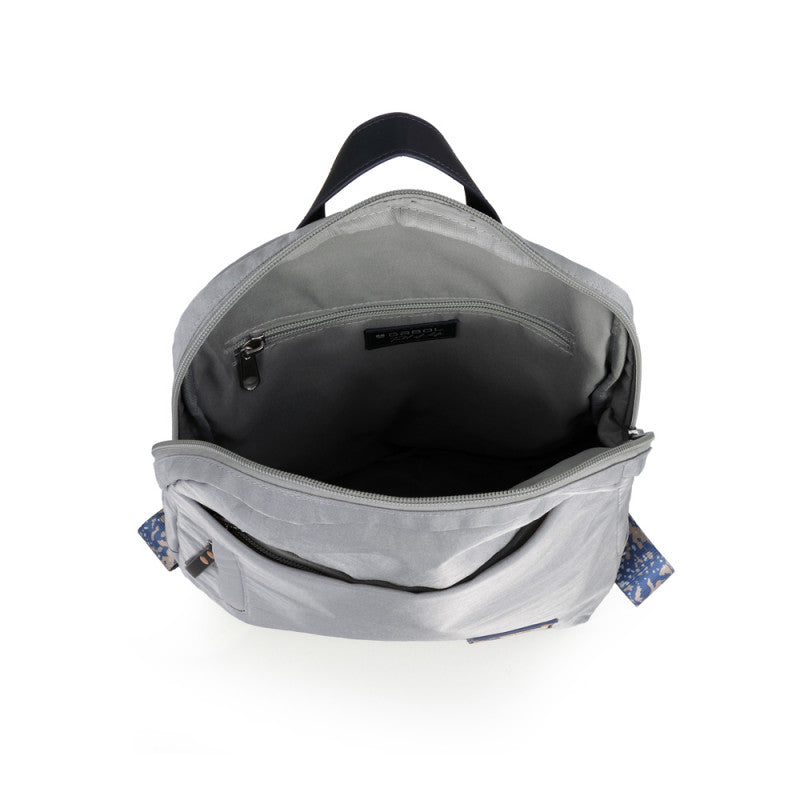Mochila LUZ Gabol Pequeña Nylon Crinkle Piel Sintética Resistente Agua Gris